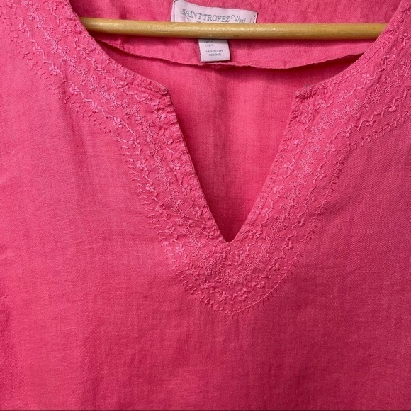 41. Pink 100% Linen Lagenlook Coastal Beach Blouse - Picture 2 of 8